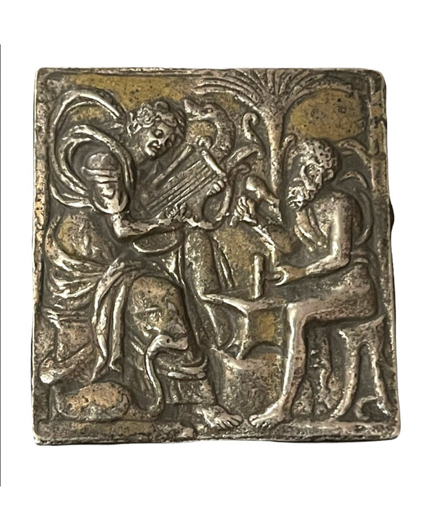 Alma Museaum Replica Silver metal brooch angel playing harp 1300s revival