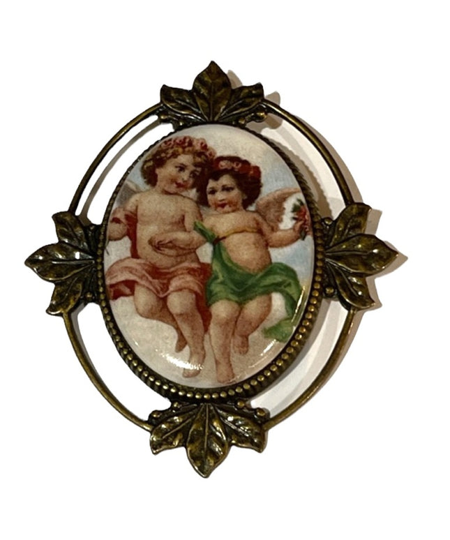Angel Cherub pendant brooch antiqued