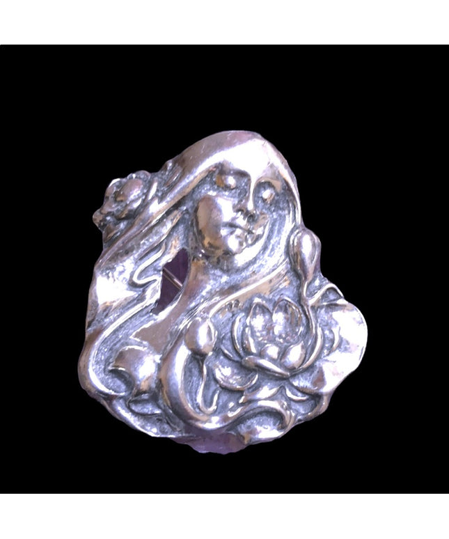 VTG Silver tone gibson girl art nouveau Brooch