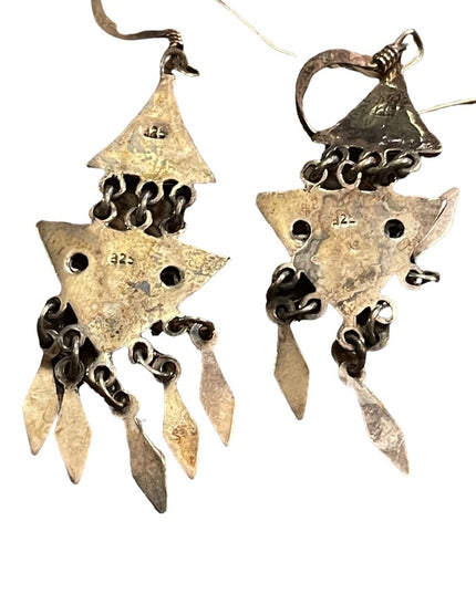Vintage sterling silver 925 fancy black onyx dangle earrings