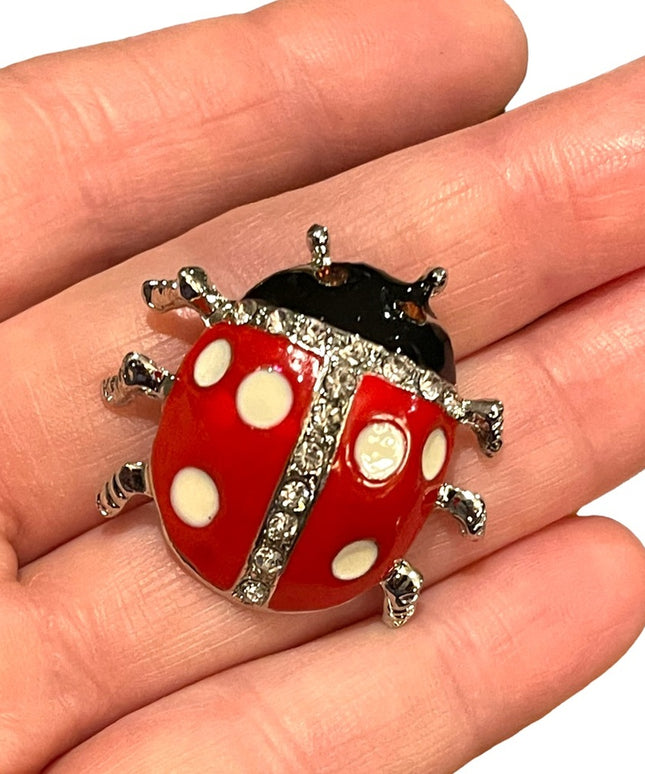 Beautiful Vintage large Lady bug brooch enamel