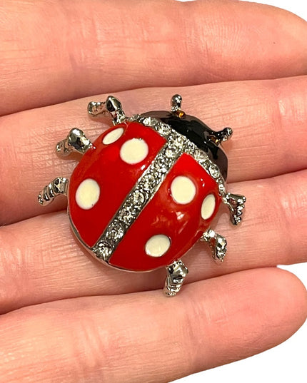 Beautiful Vintage large Lady bug brooch enamel