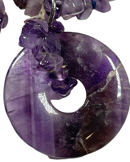 Beautiful vintage amethyst chip with donught pendant necklace 36”
