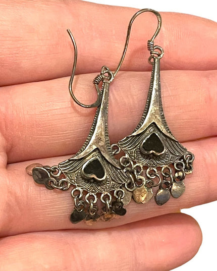 Vintage sterling silver 925 blackmonyx heart dangle earrings