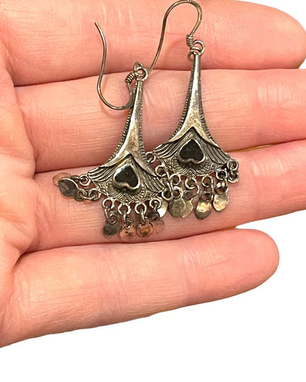 Vintage sterling silver 925 blackmonyx heart dangle earrings