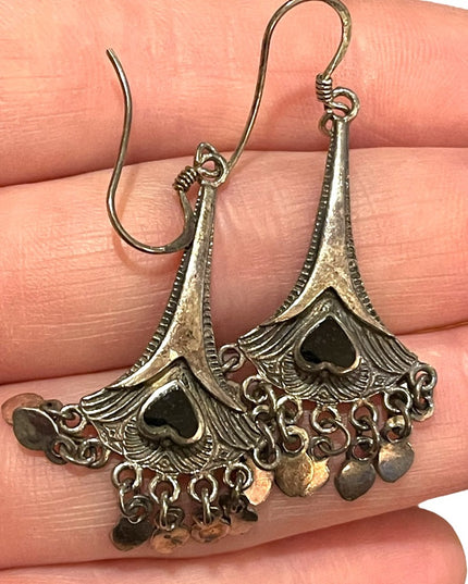 Vintage sterling silver 925 blackmonyx heart dangle earrings