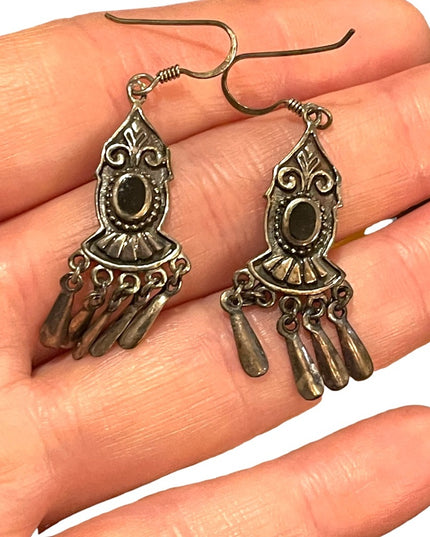 Vintage sterling silver 925 black onyx earrings dangle