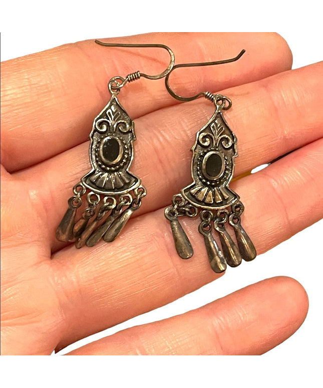 Vintage sterling silver 925 black onyx earrings dangle