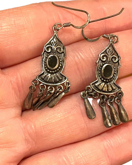 Vintage sterling silver 925 black onyx earrings dangle