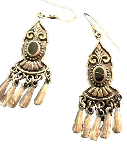 Vintage sterling silver 925 black onyx earrings dangle