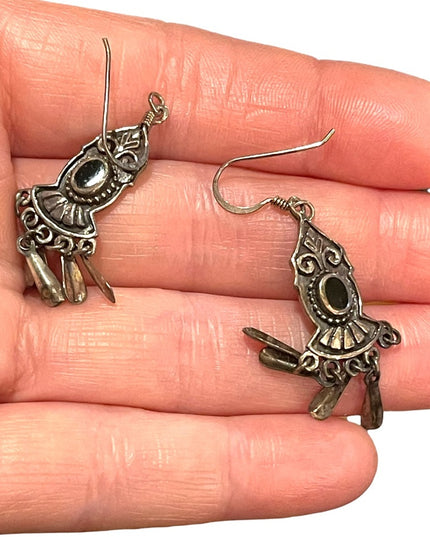 Vintage sterling silver 925 black onyx earrings dangle