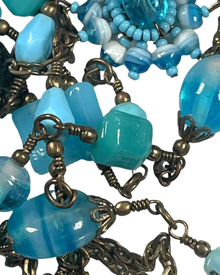 Vintage 3 strand long blue glass necklace 36”