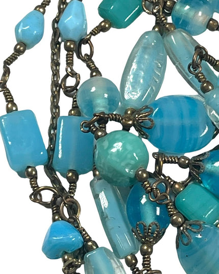Vintage 3 strand long blue glass necklace 36”