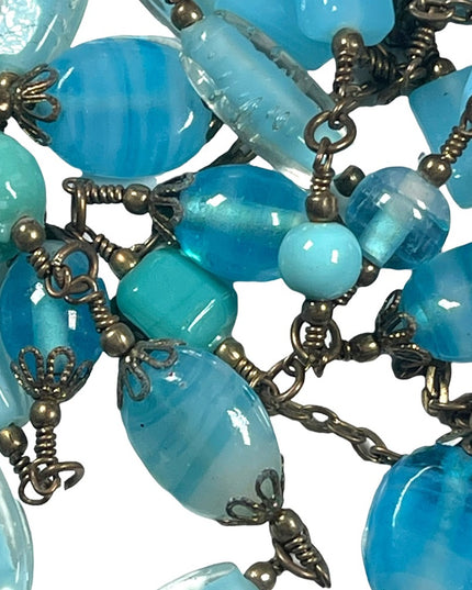 Vintage 3 strand long blue glass necklace 36”