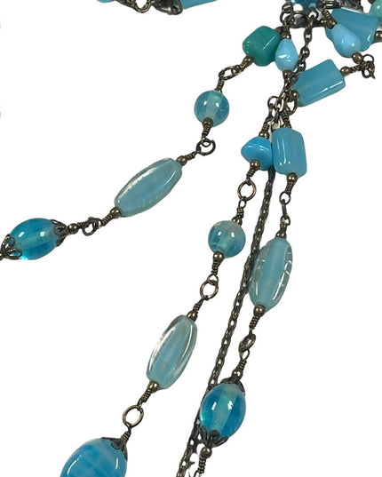 Vintage 3 strand long blue glass necklace 36”