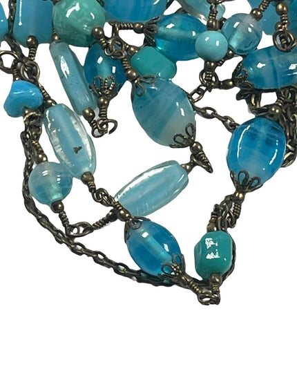 Vintage 3 strand long blue glass necklace 36”