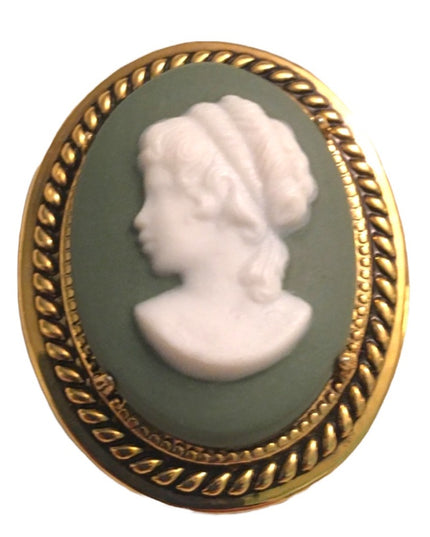 Vintage left facing  ceramic gold tone Cameo