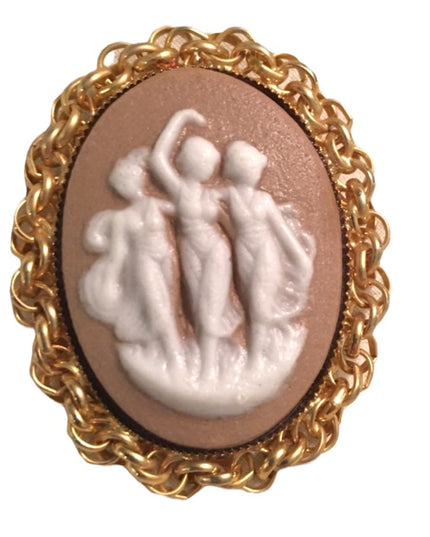 Vintage 3 graces ceramic cameo pendant brooch