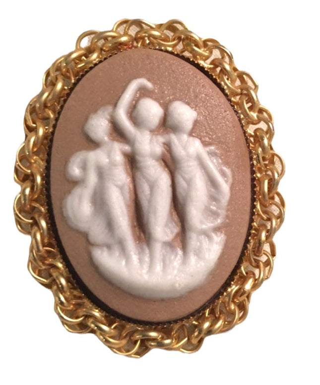 Vintage 3 graces ceramic cameo pendant brooch