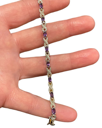 Vintage Sterling silver 925 Faceted Amethyst bracelet X