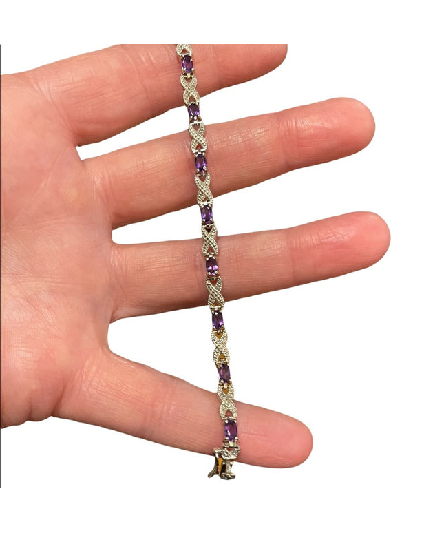 Vintage Sterling silver 925 Faceted Amethyst bracelet X