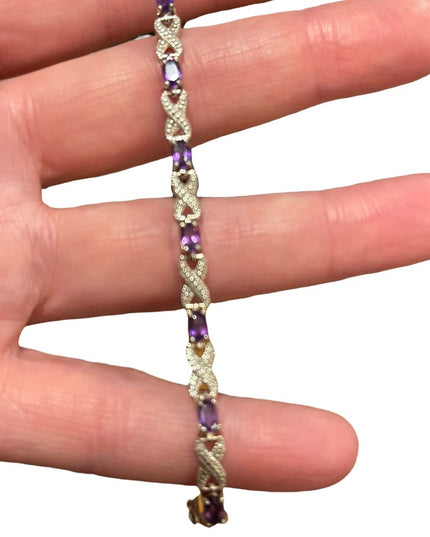 Vintage Sterling silver 925 Faceted Amethyst bracelet X