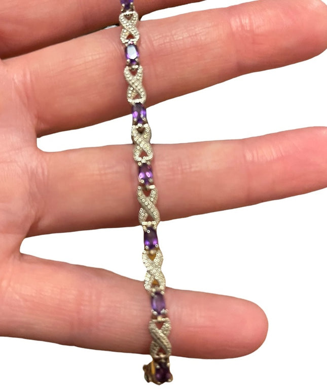 Vintage Sterling silver 925 Faceted Amethyst bracelet X