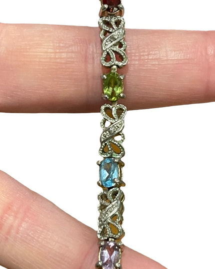 Vintage sterling silver 925 Ornate multi gemstone fancy bracelet  amethyst