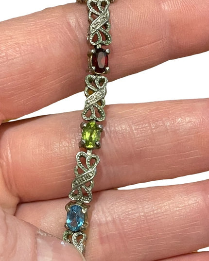Vintage sterling silver 925 Ornate multi gemstone fancy bracelet  amethyst