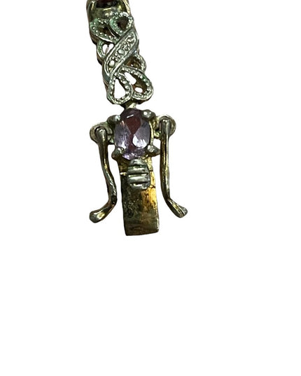 Vintage sterling silver 925 Ornate multi gemstone fancy bracelet  amethyst