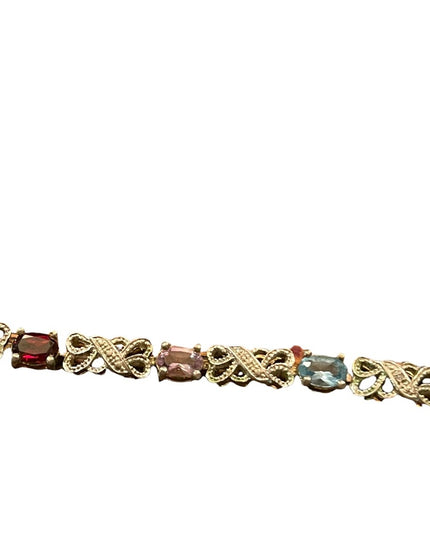 Vintage sterling silver 925 Ornate multi gemstone fancy bracelet  amethyst