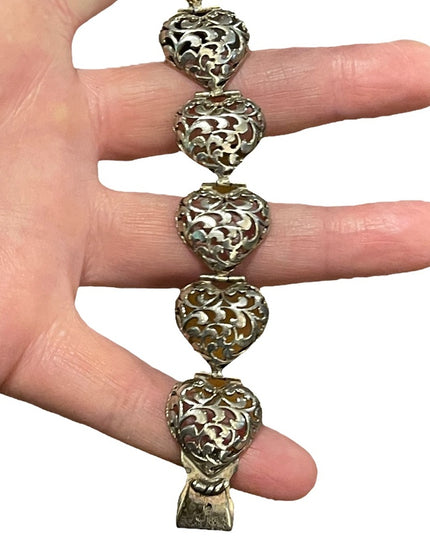 Vintage large sterling silver 925 chunky heart heavy bracelet