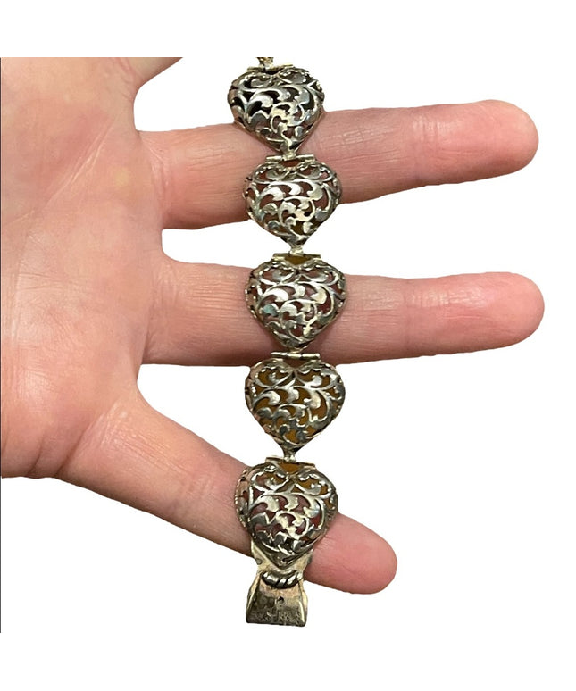 Vintage large sterling silver 925 chunky heart heavy bracelet