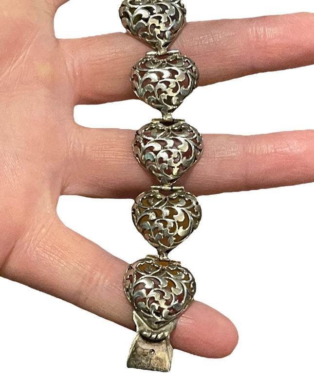 Vintage large sterling silver 925 chunky heart heavy bracelet