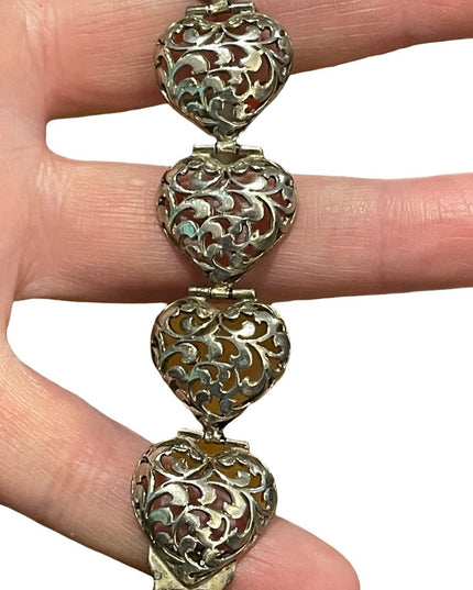 Vintage large sterling silver 925 chunky heart heavy bracelet