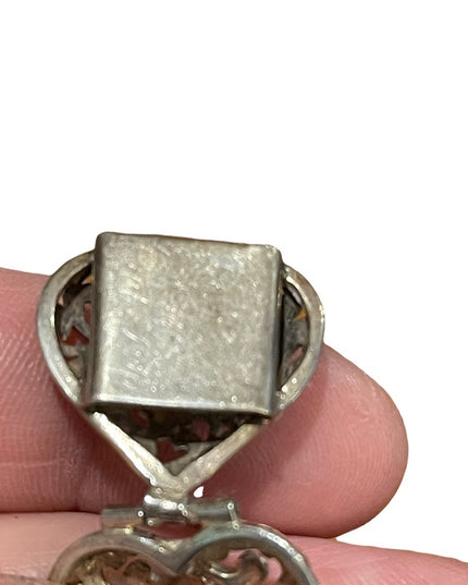 Vintage large sterling silver 925 chunky heart heavy bracelet