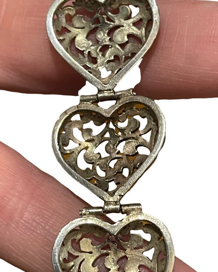 Vintage large sterling silver 925 chunky heart heavy bracelet