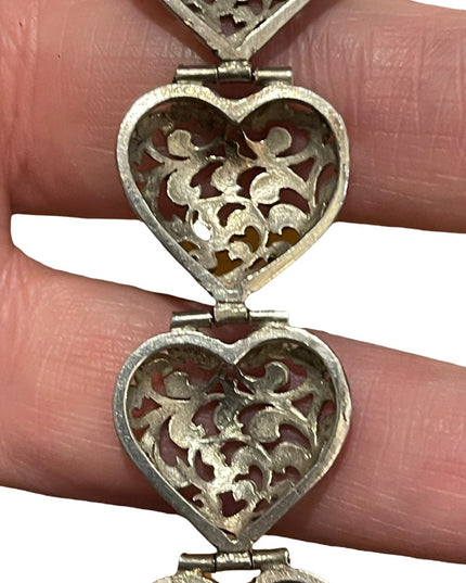 Vintage large sterling silver 925 chunky heart heavy bracelet