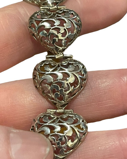 Vintage large sterling silver 925 chunky heart heavy bracelet