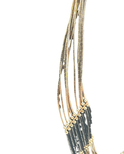 VTG liquid sterling silver 925 multi strand black onyx Navajo Cleopatra Necklace