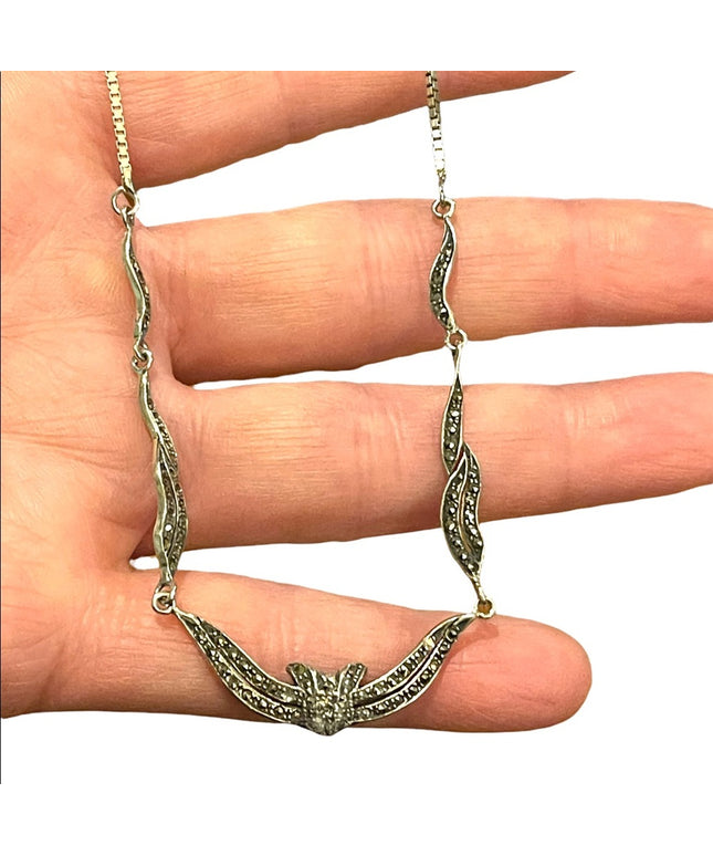 Vintage sterling silver 925 Marcasite Victorian style necklace