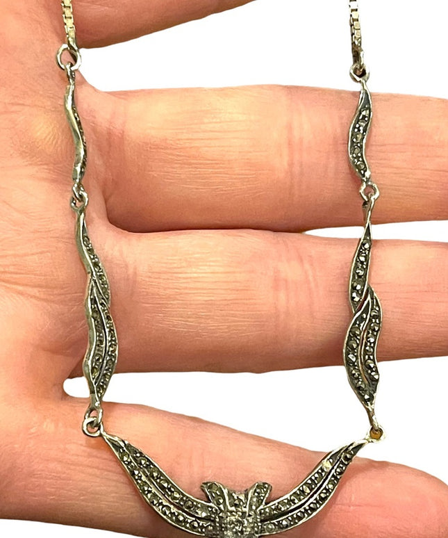 Vintage sterling silver 925 Marcasite Victorian style necklace