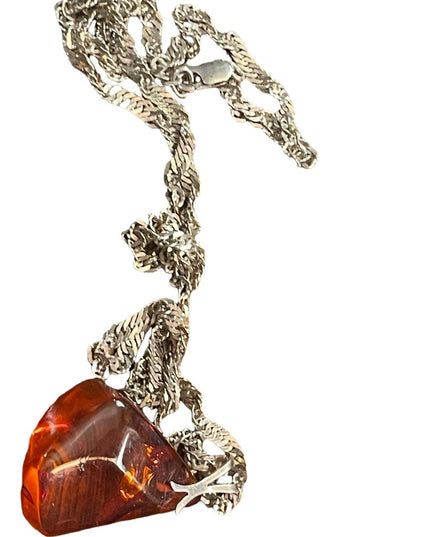 Vintage Sterling silver 925 necklace with faux? Amber pendant