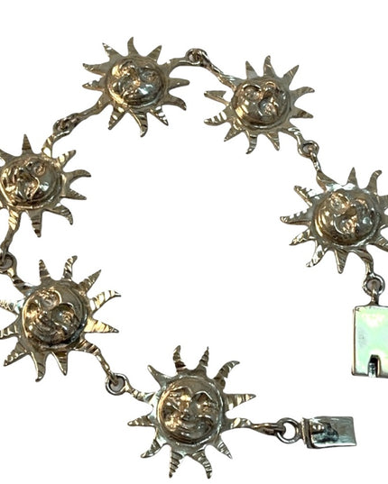 VTG sterling  925 Mexico Heavy Sun Zodiac chunky bracelet