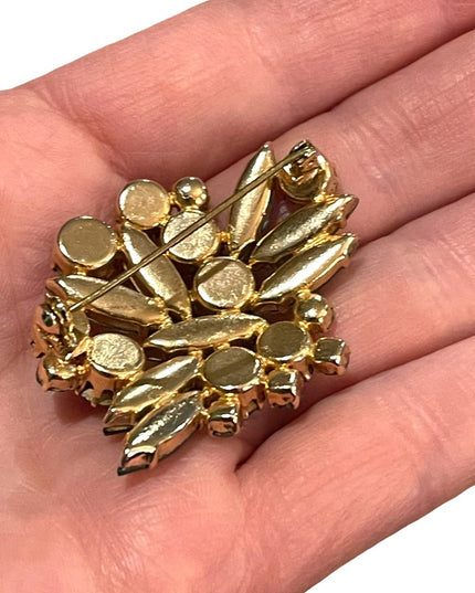Vintage 1960s Stunning blue crystal statement brooch gold finish