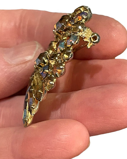 Vintage 1960s Amber AB crystal Rhinestone statement brooch