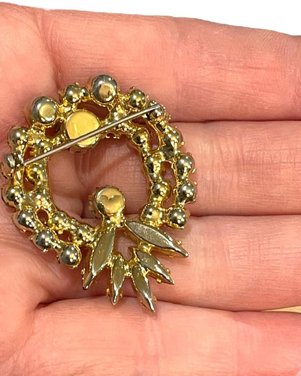 Vintage 1960s Amber AB crystal Rhinestone statement brooch