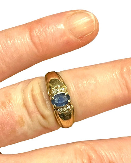 Vintage 10k gold sapphire diamond womens ring