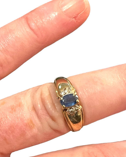 Vintage 10k gold sapphire diamond womens ring