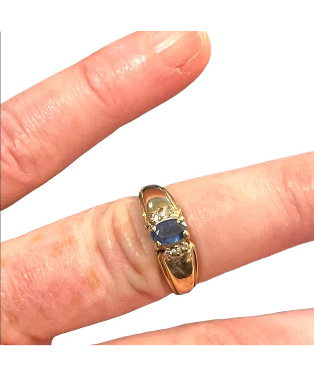 Vintage 10k gold sapphire diamond womens ring